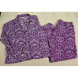 Women's Natura Pajama Set Purple Paisley Print Lightweight Cotton Sleepwear Sz M